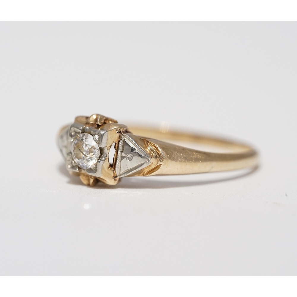 Antique 14k Solid Yellow Gold Engraved Natural Diamond Ring - Size 7.25 1.78g - Picture 10 of 11